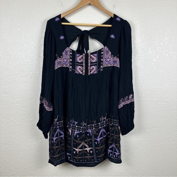 Free People Rhiannon Embroidered Boho Long Sleeve Mini Dress Size X-Small Women - Picture 1 of 14
